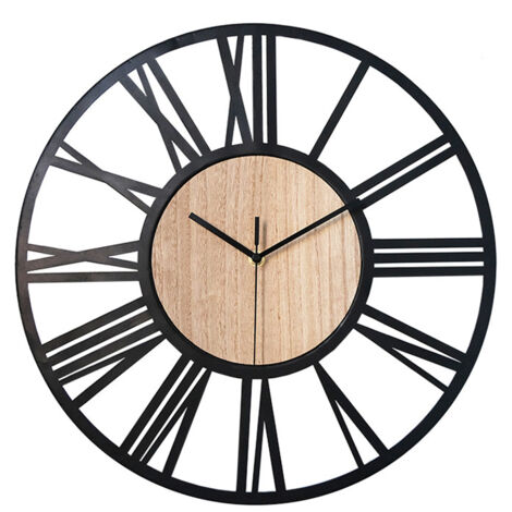 Horloge Murale Métal Bois 40cm Horloge Murale Silencieuse sans Bruit Tic-Tac Décoration Salon Chambre Cuisine Bureau Domicile Grande Pendule Murale Vintage Métal Classique