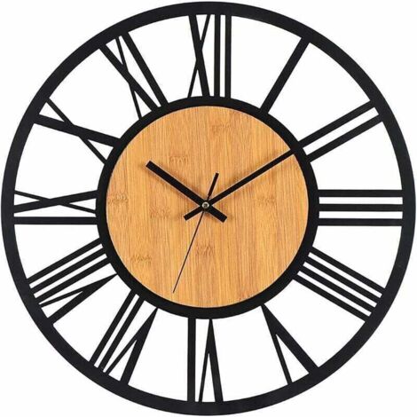 Horloge Murale Métal Bois 40cm Silencieuse Sans Bruit Tic Tac Décoration Salon Chambre Cuisine Bureau Vintage