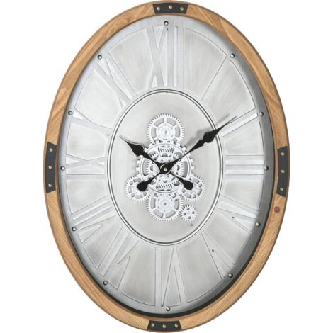 Horloge murale métal effet bois design loft argent naturel - Argent effet bois naturel