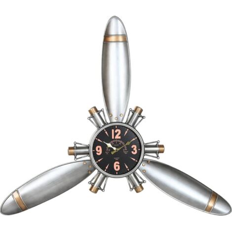 Horloge murale métal style avion argent et doré vintage - argent doré noir vintage