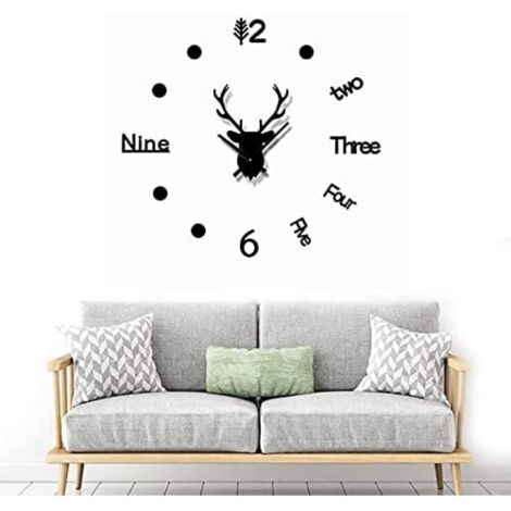 Horloge murale miroir au design modernebricolageHorloge murale tête de cerf, horloge murale créative 3DAutocollant mural (noir)