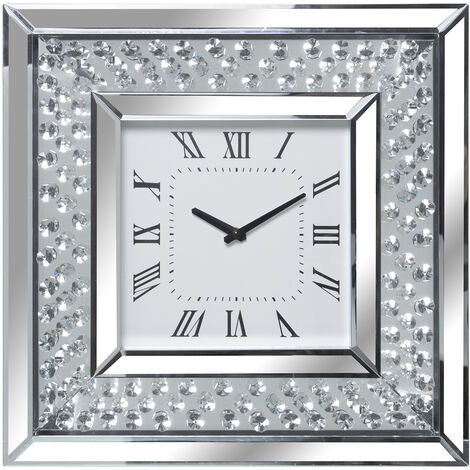 Horloge murale miroir avec diamants 40X40 Cm 40X4,5X40 Cm, batterie : 1Xaa No Inc.