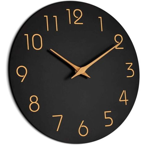 Horloge Murale Moderne 10 Pouces (25cm) Silencieuse - Mécanisme à Quartz sur Piles, Design Décoratif Ronde - Pour Bureau, Salle de Classe, École - Couleur Noir (Réf. F175539)
