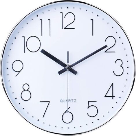 Horloge murale moderne, 30 CM Large décoratif universel silencieuse sans tic tac intérieur Quartz ronde murale horloge non-coque pour salon cuisine bureau (argent)