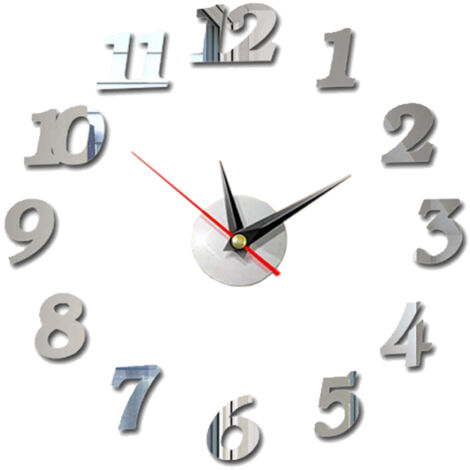 Horloge murale moderne 3D à monter soi-même, sans cadre, avec autocollant numérique effet miroir.
