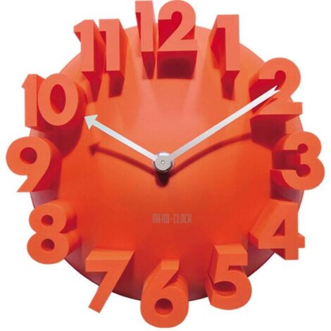 Horloge Murale Moderne 3D Numérique Rond Quartz Orange Décor Bureau Domicile Contemporain