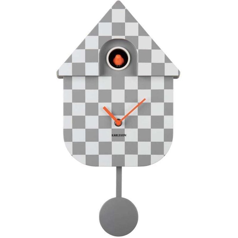Horloge murale moderne Cuckoo Checker Gris et blanc