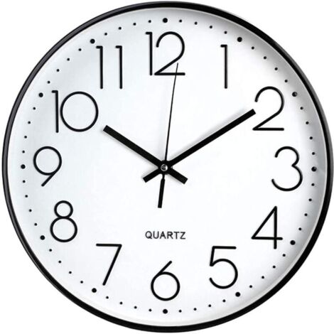 Horloge Murale Moderne de 12 Pouces, Horloge de Cuisine à Quartz Silencieuse à Piles Ronde Facile à Lire pour la Maison/Bureau/École, Noir,blanc