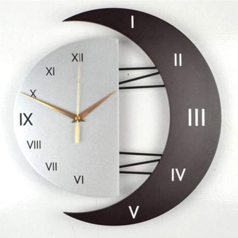 Horloge Murale Moderne Design Silencieuse Horloge Cuisine Cadre en Forme de Lune Créative Horloge de Décoration pour