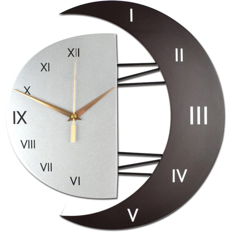 Csparkv - Horloge Murale Moderne Design Silencieuse Horloge Cuisine Cadre en Forme de Lune Créative Horloge de Décoration pour la Maison (32x32cm)