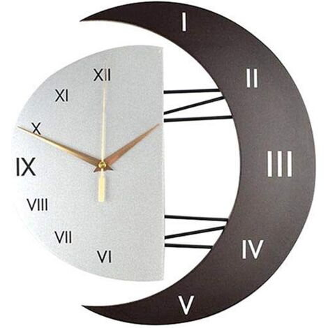 Horloge Murale Moderne Design Silencieuse Horloge Cuisine Cadre en Forme de Lune Créative Horloge de Décoration pour la Maison (3332)