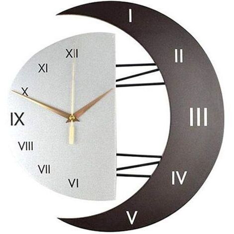 Horloge Murale Moderne Design Silencieuse Horloge Cuisine Cadre en Forme de Lune Créative Horloge de Décoration pour la Maison (3332)