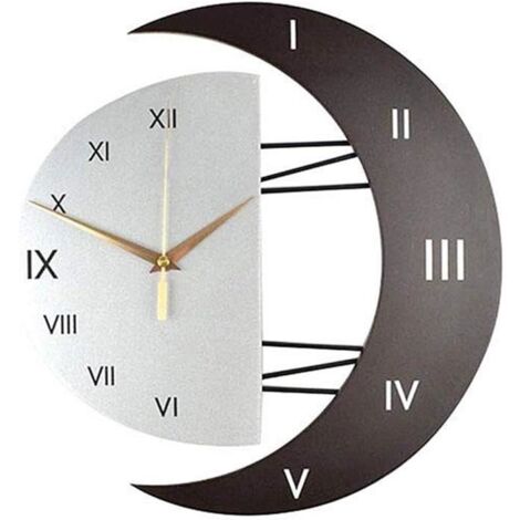 Horloge Murale Moderne Design Silencieuse Horloge Cuisine Cadre en Forme de Lune Créative Horloge de Décoration pour PZCC