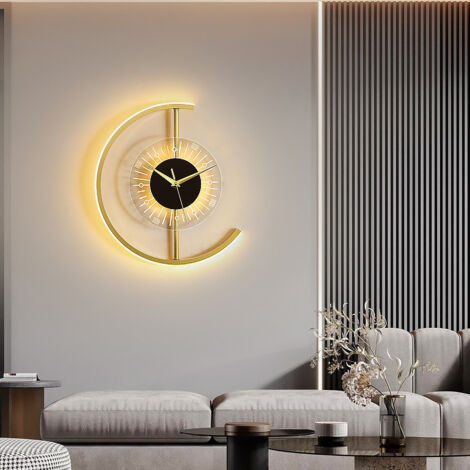 Horloge murale moderne en acrylique doré – Éclairage LED dimmable – 40 x 35 x 4 cm – Design minimaliste pour salon et chambre – Yidomde
