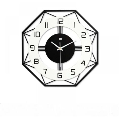 Horloge Murale Moderne en Métal et Bois Cadre Géométrique Silencieuse pour Cuisine Bureau Salon
