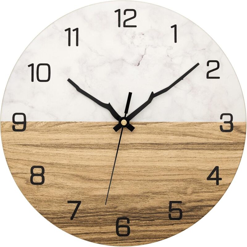 Svkbjroy - Horloge murale moderne en métal, 30 cm, grande horloge en bois de marbre, silencieuse, sans tic-tac pour salon, chambre, cuisine, maison,