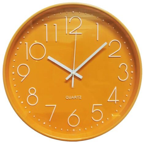 Horloge murale moderne pour enfant - Sans bruit de tic-tac - 30 cm - Fonctionne avec piles - Pour bureau, salle de classe, salon, chambre à coucher (orange)