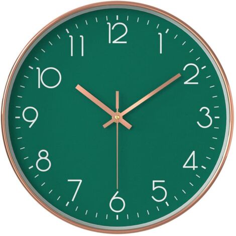 Horloge murale moderne pour enfant - Sans bruit de tic-tac - 30 cm - Fonctionne avec piles - Pour bureau, salle de classe, salon, chambre à coucher (vert)