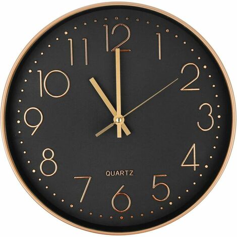 Horloge Murale Moderne Silencieuse à Quartz 30cm,Chiffres Surdimensionnés Ronde Murale Horloge,pour la Maison,la Cuisine,la Chambre,Le Bureau,l'école,(Or Rose)