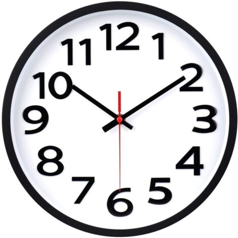 Horloge Murale Moderne Silencieuse Montre Pendule - 30 cm - Sans Bruit de Tic-tac - Analogique à Quartz pour Salon, Cuisine, Bureau - Chiffres 3D - Noir