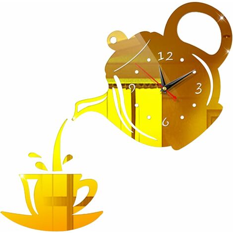 Horloge Murale Muette Irisfr，Moderne Mute DIY Frameless Grand 3D Horloge Métallique sans Cadre Minimaliste Décoration Adhesif Amovible DIY Digitale Geante Aiguilles Salon Horloge Domicile，1 pièce, or