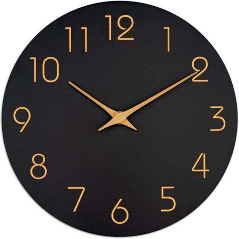 Horloge Murale Noire 35,6 cm Silencieuse Sans Tic Tac Chiffres Or Rose Déco Minimaliste Chambre Salon Cuisine