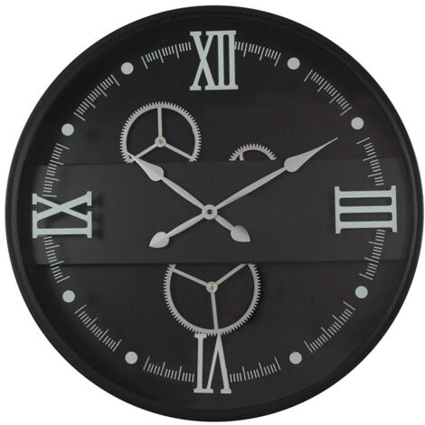 Horloge murale noire et argent avec chiffres romains