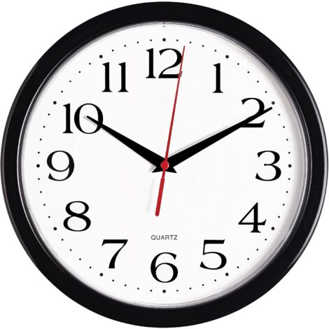 Horloge murale noire silencieuse sans tic 10" à quartz de qualité supérieure à piles ronde facile à lire mouvement de balayage pour la maison/bureau/cuisine/salle de classe/école