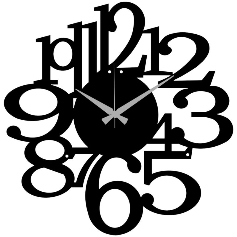 Epikasa - Horloge Murale Nombres 1, Métal, Noir, 49x0,15x50 cm