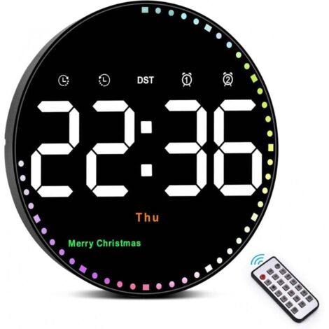 Horloge Murale Numérique 25,4 cm avec Éclairage LED, Affichage Date Température Minuteur Alarme et Fonction à Distance