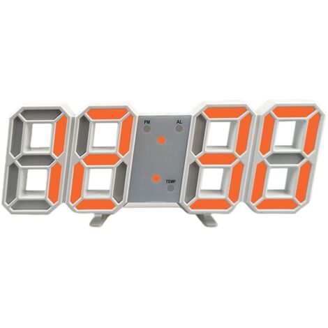 Horloge murale numérique 3D orange à suspension USB avec affichage de l'heure au format 12/24 heures et veilleuse LED