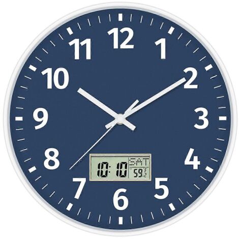 Horloge murale numérique avec affichage de l'heure, du jour de la semaine et de la température, silencieuse