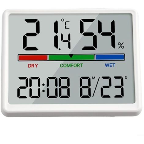 Horloge murale numérique avec grand écran LCD – Heure, date, température et humidité – Fonctionne sur piles, utilisation murale et sur table
