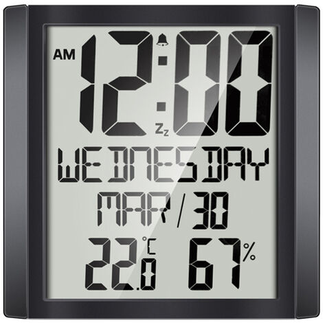 Horloge Murale Numerique Avec Temperature Et Humidite 8.6" Grand Affichage De L'Heure / Date / Semaine Reveil Et Snooze