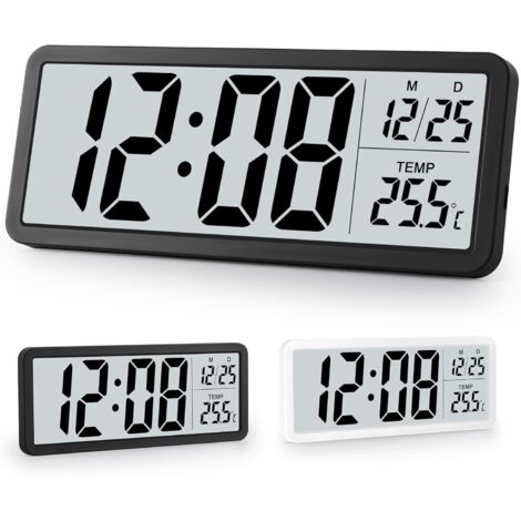 Horloge murale numérique – chiffres volumineux, température, 12/24h, bureau/école/garage