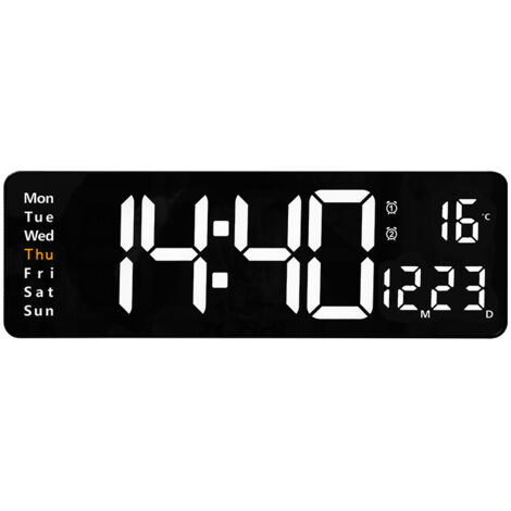 Horloge murale numérique de 16 pouces avec télécommande, affichage numérique, 10 niveaux de luminosité réglables, compte à rebours, affichage de la date/heure/température, réveil, convient pour la mai