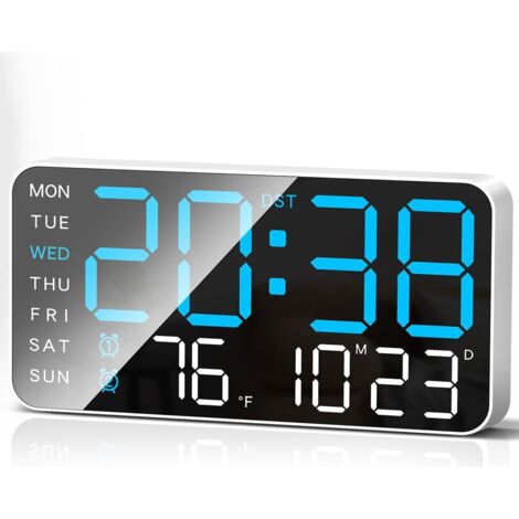 Horloge murale numérique de 9,5 pouces, réveil LED, grand affichage numérique, date, température, heure d'été, luminosité réglable sur 5 niveaux, convient aux chambres et aux bureaux, fixation murale,