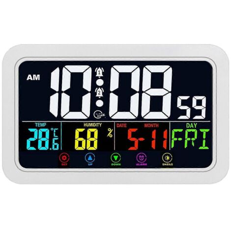Horloge murale numérique, fonctionne à piles, 20 cm (8 pouces), blanche