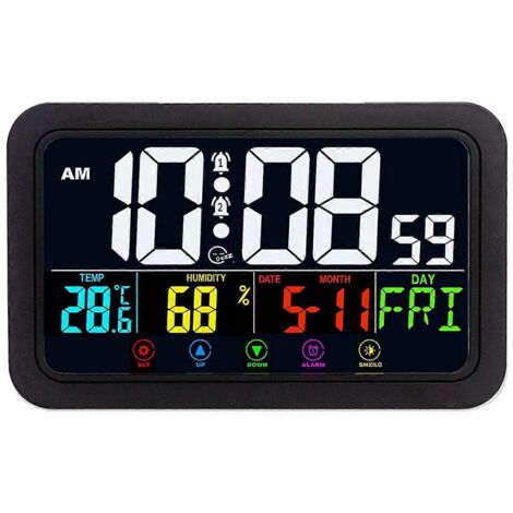 Horloge murale numérique, fonctionne à piles, 20 cm (8 pouces), noire