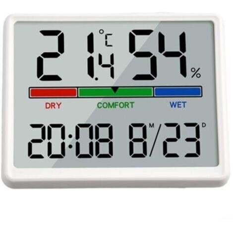 Horloge Murale Numérique - Grand Écran LCD 9,3x7,3cm - Affichage Heure/Date/Température/Humidité - Alimentation Pile CR2030 - Usage Murale/Table/Magnétique