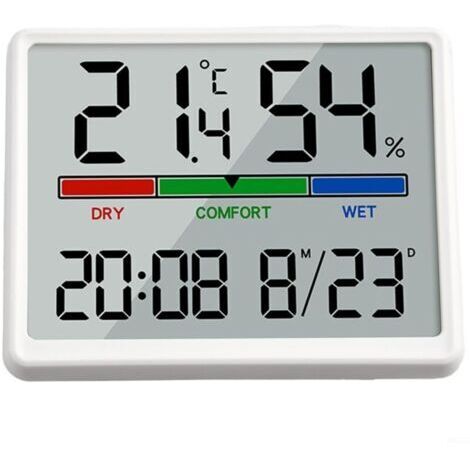 Horloge Murale Numérique - Grand Écran LCD 9,3x7,3cm - Affichage Heure/Date/Température/Humidité - Alimentation Pile CR2030 - Usage Murale/Table/Magnétique