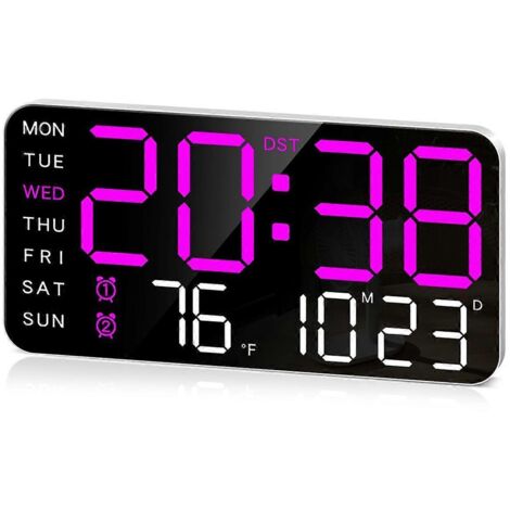 Horloge murale numérique grand format 8,4 pouces, réveil LED avec chiffres - Violet -