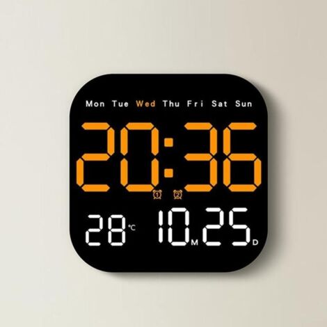 Horloge murale numérique, grand réveil avec télécommande, veilleuse, affichage de la date et de la température pour la chambre (orange)