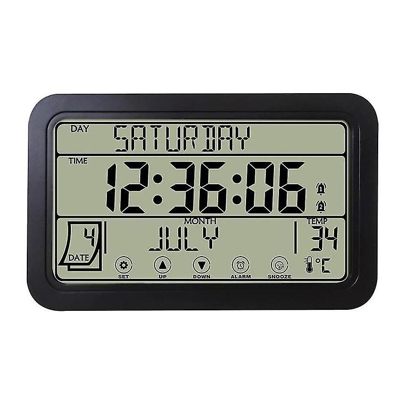 Feiyue - Horloge murale numérique, horloge numérique à piles, horloge de bureau 8 pouces avec température, humidité et jour