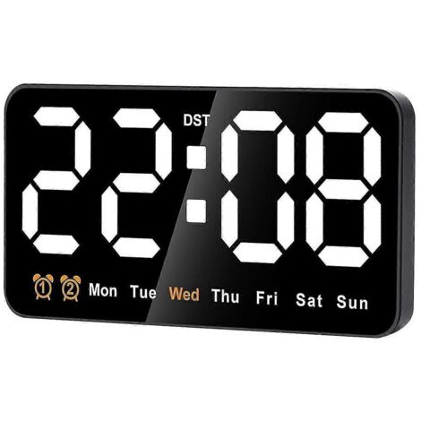Horloge murale numérique, horloge numérique LED de 9 pouces avec grand écran et affichage 12/24h, grands chiffres, petite horloge murale silencieuse (blanche)