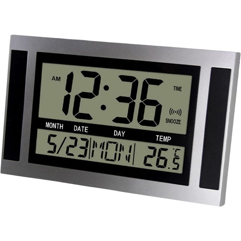 Lauwexe - Horloge Murale NuméRique lcd Grand Nombre Temps TempéRature Calendrier Alarme Table Horloge de Bureau Design Moderne Bureau Argent