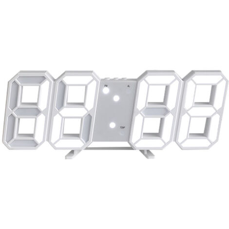 Horloge murale numérique LED 3D avec veilleuse décorative, réveil numérique LED à intensité réglable, convient aux cuisines, chambres et bureaux, blanc.