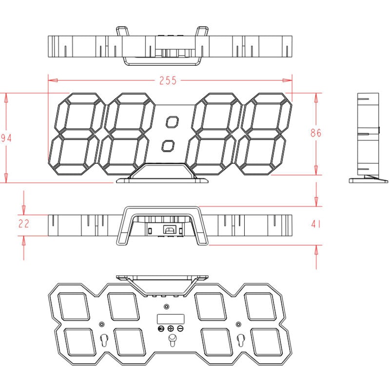 Feiyue - Horloge murale numérique led 3D, réveil de bureau avec luminosité réglable, convient pour la chambre à coucher ou le bureau