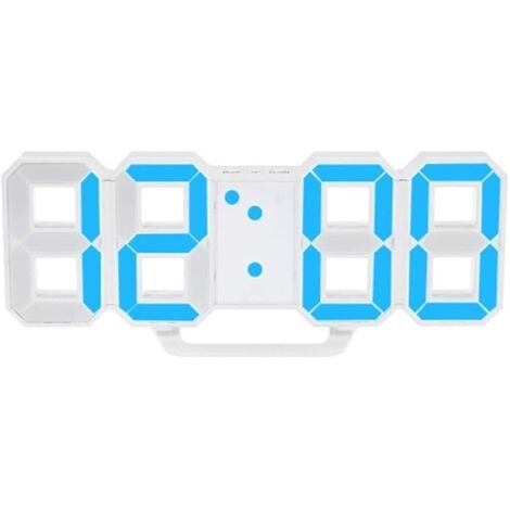 Horloge murale numérique LED 3D, réveil de bureau/chambre, 21,5 x 8,8 cm (bleu)