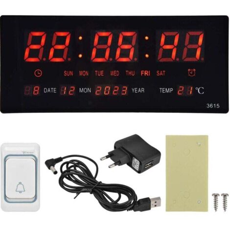 Horloge murale numérique LED avec affichage clair, synchronisation précise et minuterie muette – Alimentation 100-240 V UE